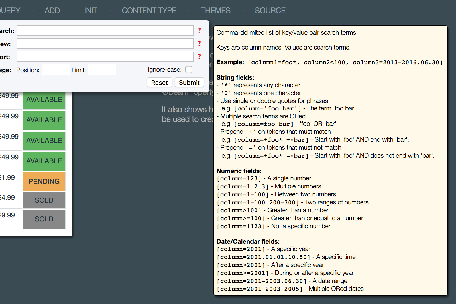 Query Menu Item Tooltips